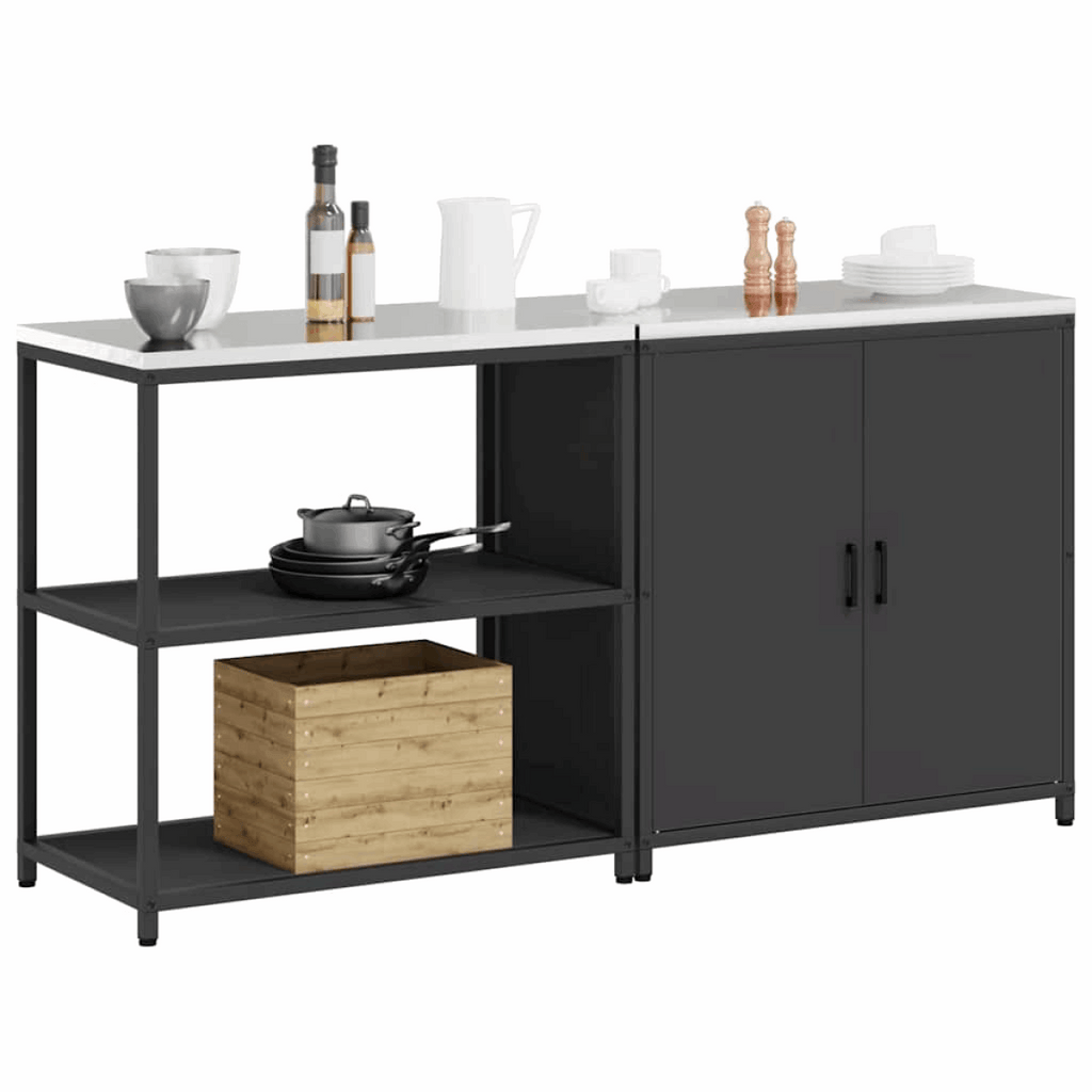 vidaXL Kitchen Storage Set with Shelf 2 pcs Black 180 x 50 x 92 cm vidaXL