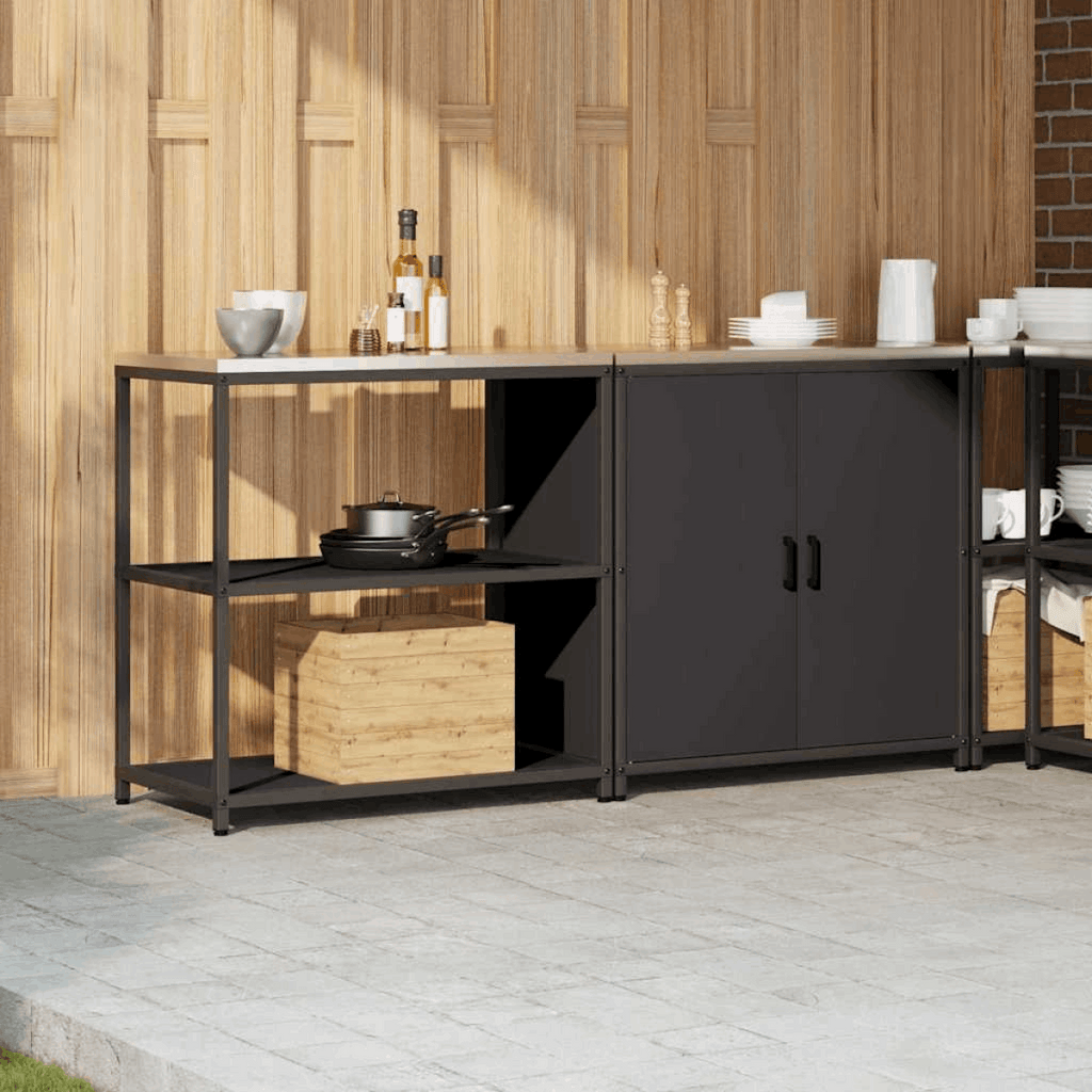 vidaXL Kitchen Storage Set with Shelf 2 pcs Black 180 x 50 x 92 cm vidaXL