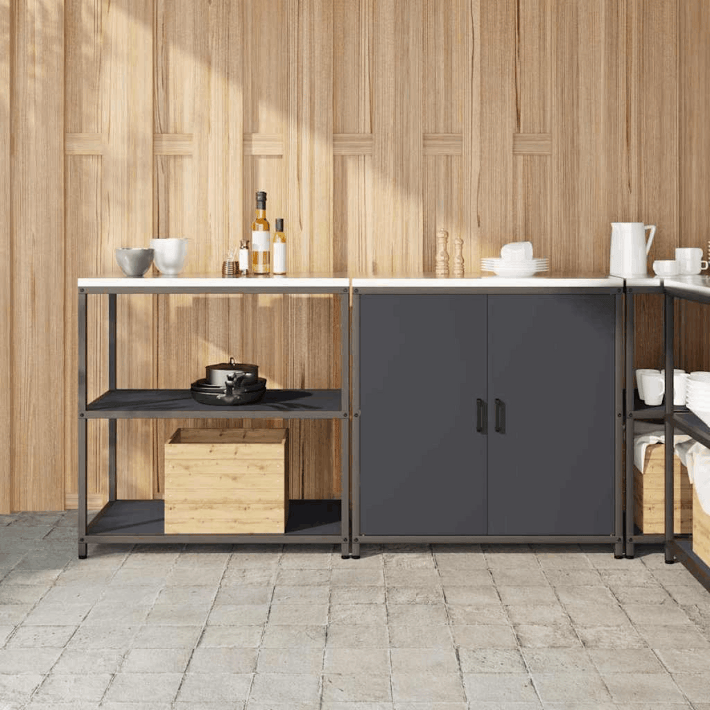 vidaXL Kitchen Storage Set with Shelf 2 pcs Black 180 x 50 x 92 cm Anthracite 180 x 50 x 92 cm vidaXL