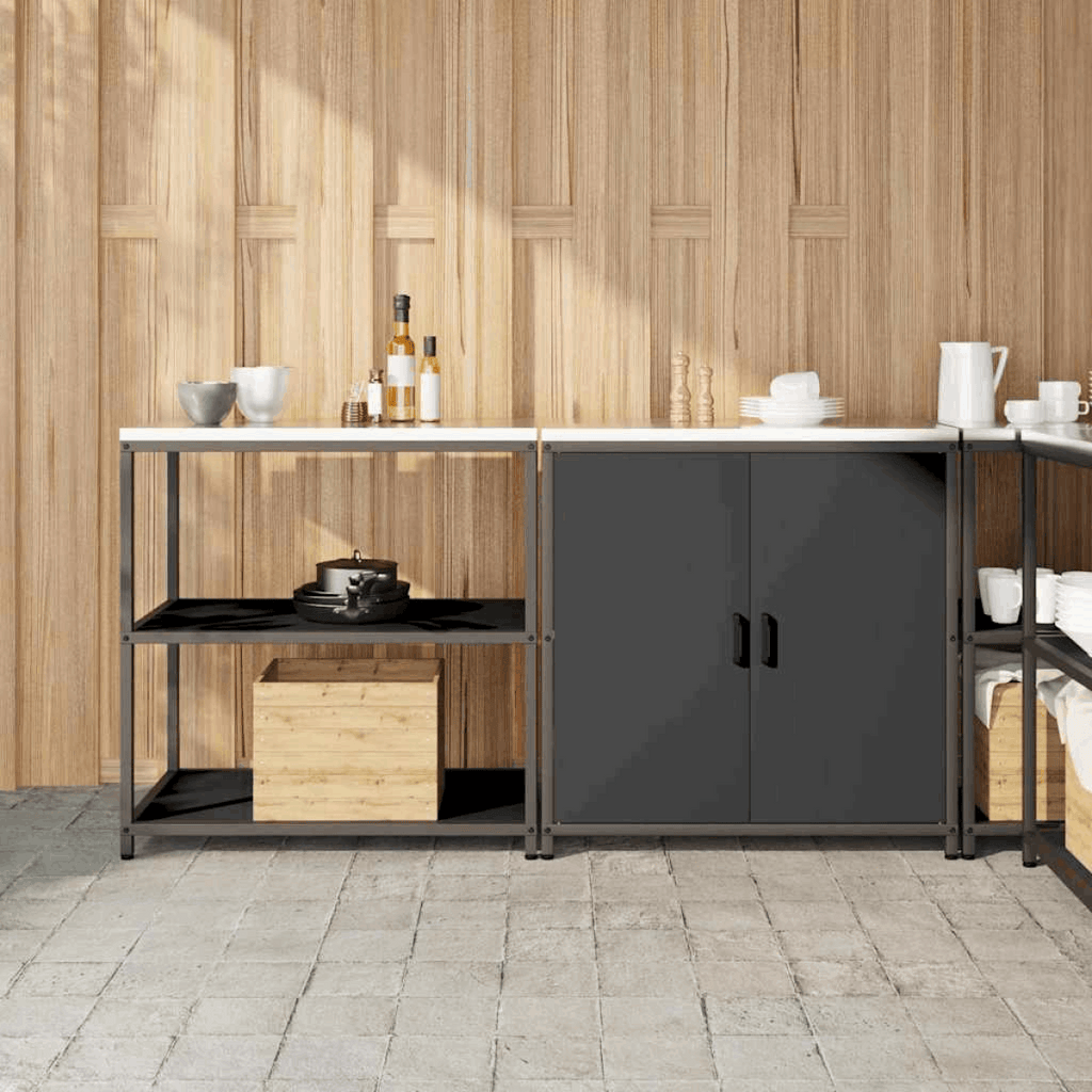 vidaXL Kitchen Storage Set with Shelf 2 pcs Black 180 x 50 x 92 cm Black 180 x 50 x 92 cm vidaXL