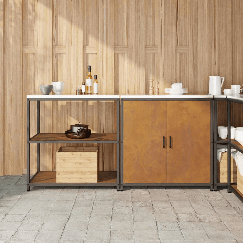 vidaXL Kitchen Storage Set with Shelf 2 pcs Black 180 x 50 x 92 cm Weathering steel 180 x 50 x 92 cm vidaXL