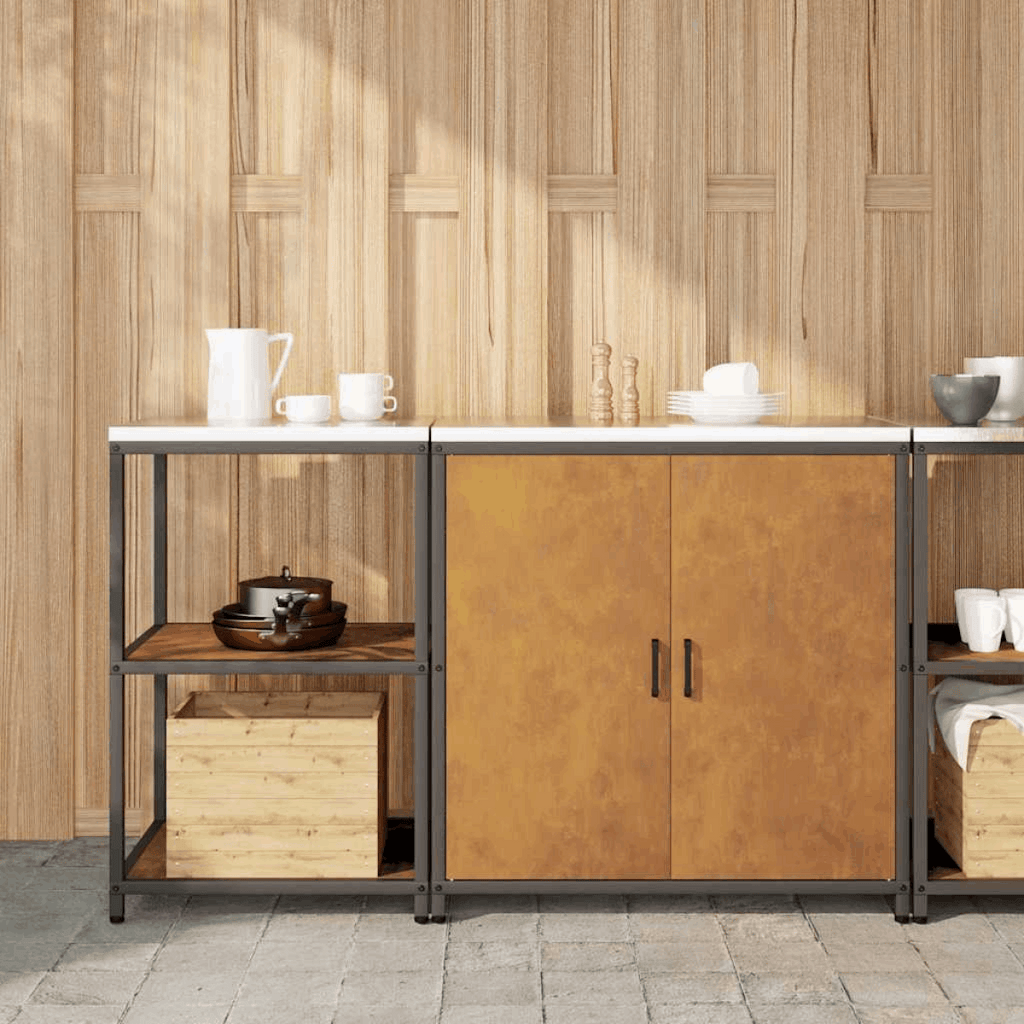 vidaXL Kitchen Storage Set with Shelf 2 pcs Black 180 x 50 x 92 cm Weathering steel 150 x 50 x 92 cm vidaXL