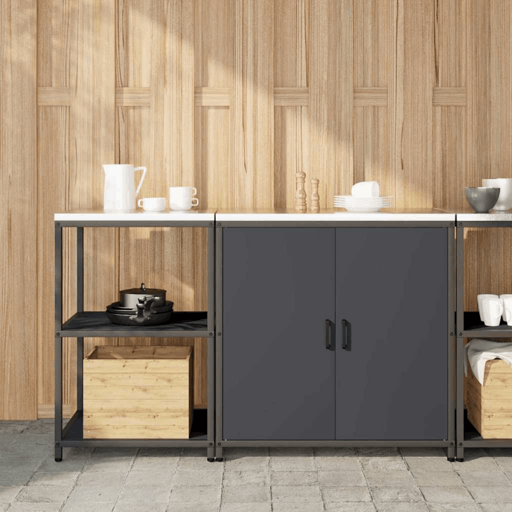 vidaXL Kitchen Storage Set with Shelf 2 pcs Black 180 x 50 x 92 cm Anthracite 150 x 50 x 92 cm vidaXL