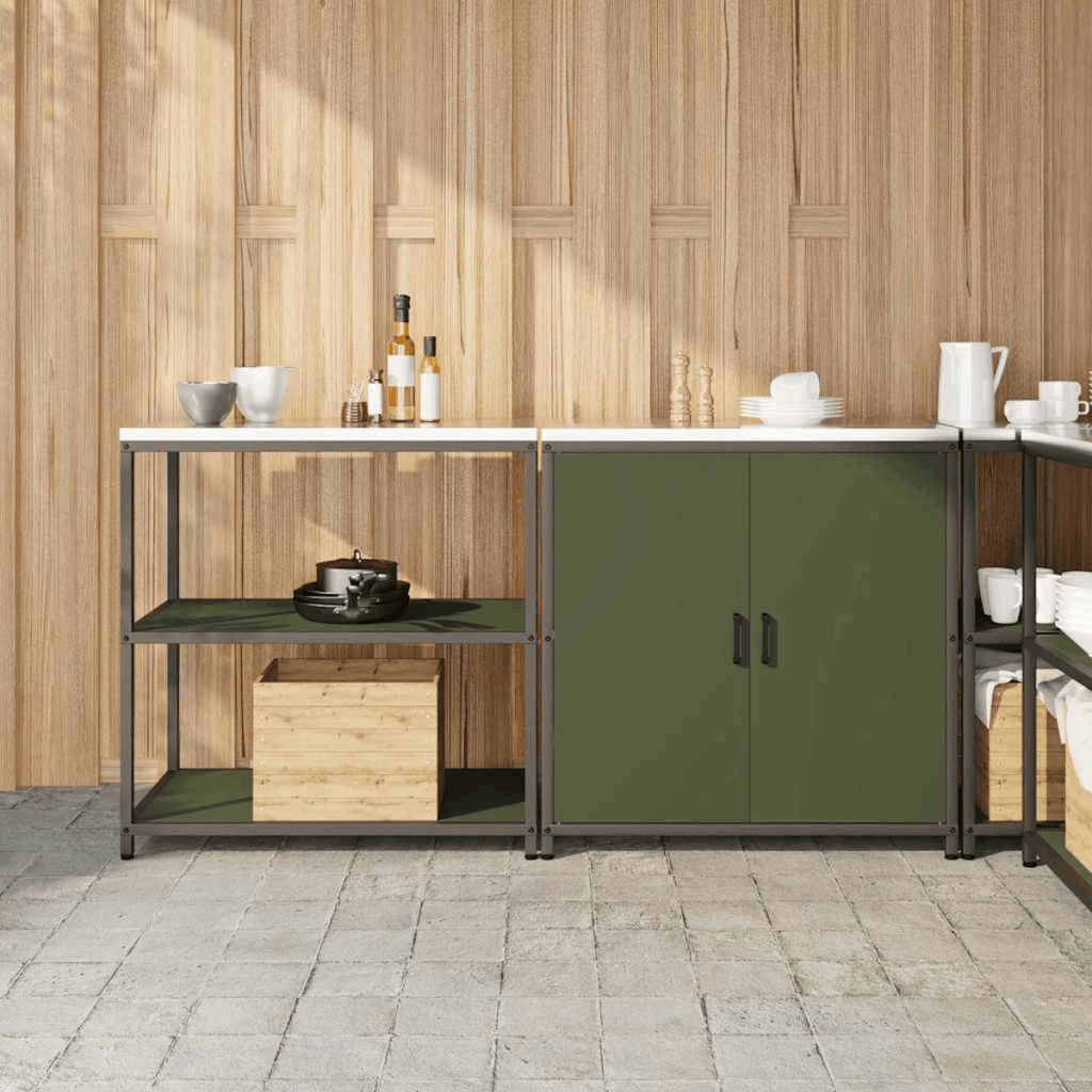 vidaXL Kitchen Storage Set with Shelf 2 pcs Black 180 x 50 x 92 cm Olive green 180 x 50 x 92 cm vidaXL