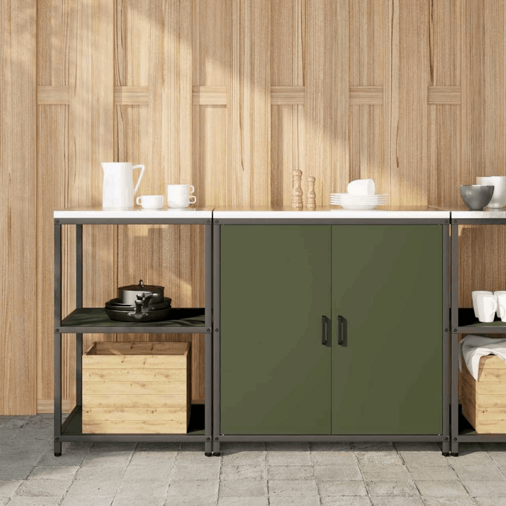 vidaXL Kitchen Storage Set with Shelf 2 pcs Black 180 x 50 x 92 cm Olive green 150 x 50 x 92 cm vidaXL