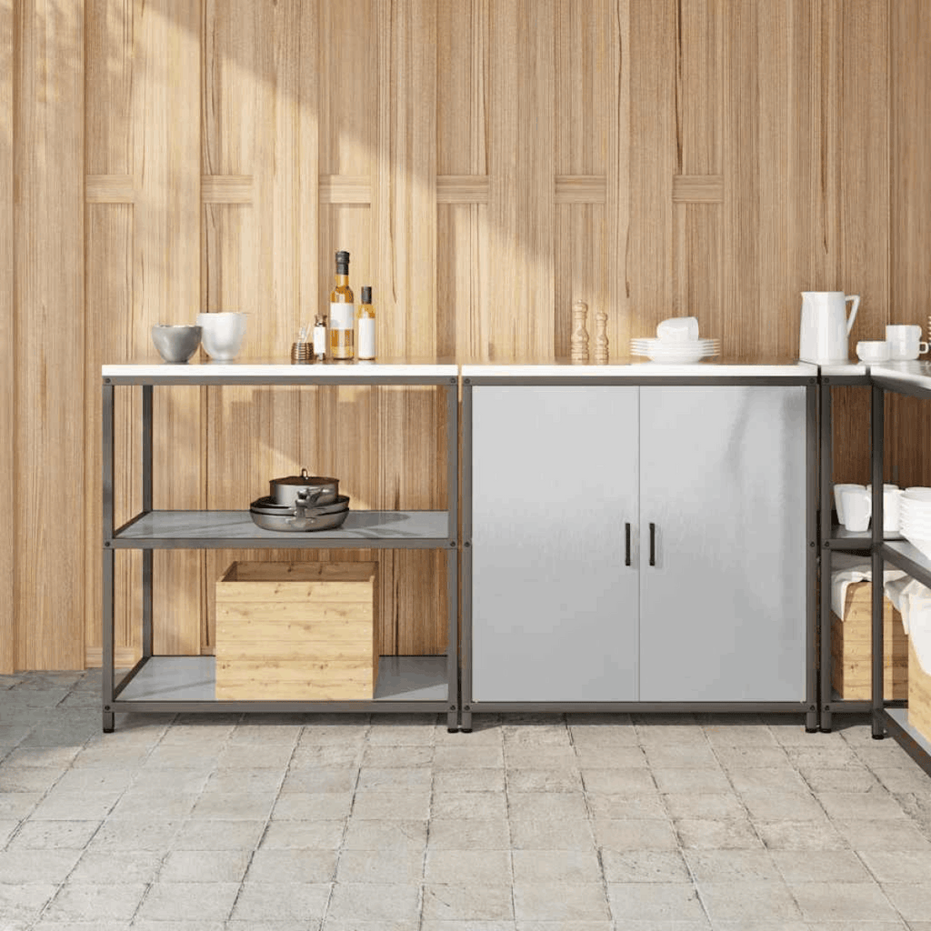 vidaXL Kitchen Storage Set with Shelf 2 pcs Black 180 x 50 x 92 cm Stainless steel 180 x 50 x 92 cm vidaXL