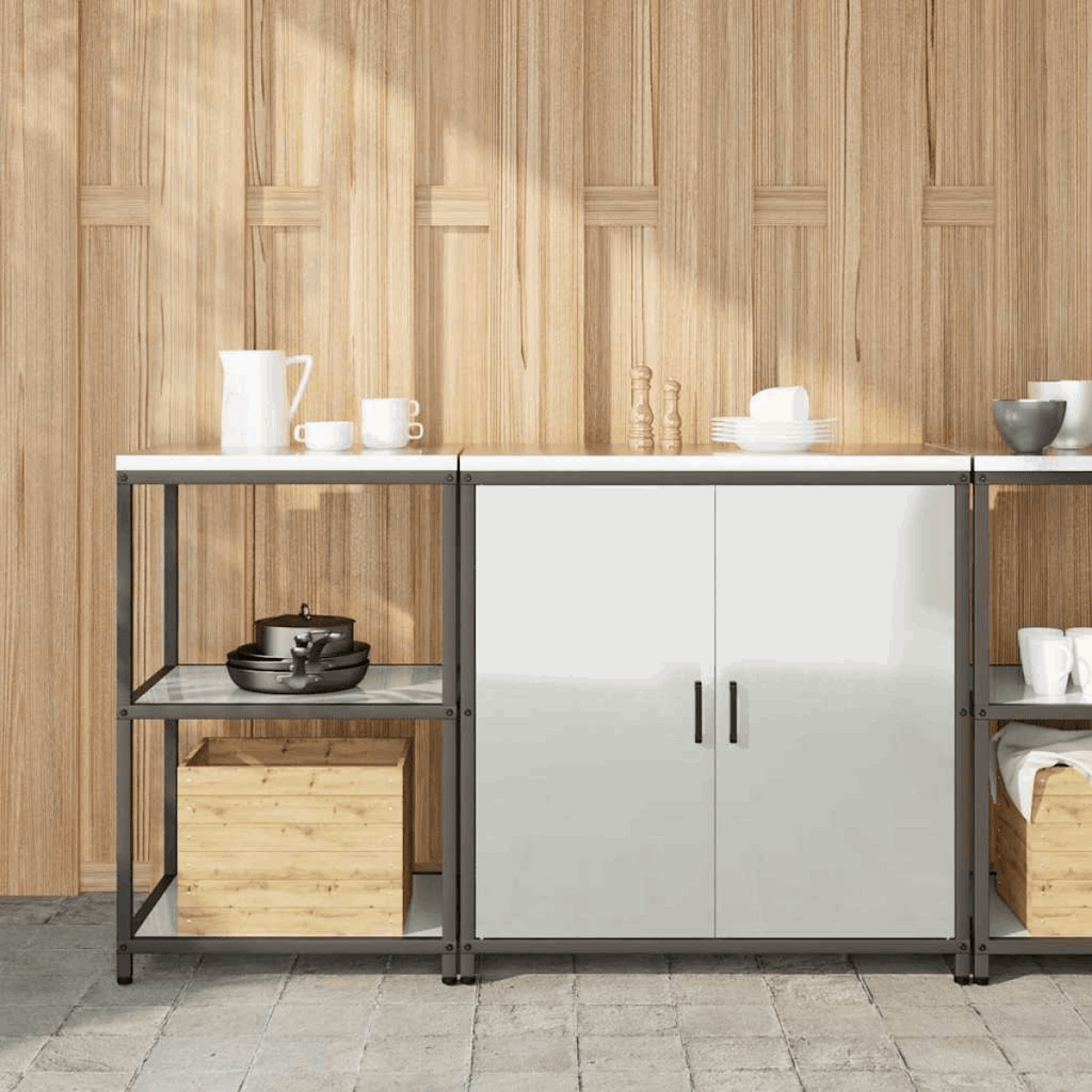 vidaXL Kitchen Storage Set with Shelf 2 pcs Black 180 x 50 x 92 cm Galvanised steel 150 x 50 x 92 cm vidaXL