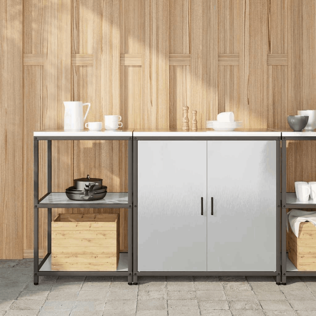 vidaXL Kitchen Storage Set with Shelf 2 pcs Black 180 x 50 x 92 cm Stainless steel 150 x 50 x 92 cm vidaXL
