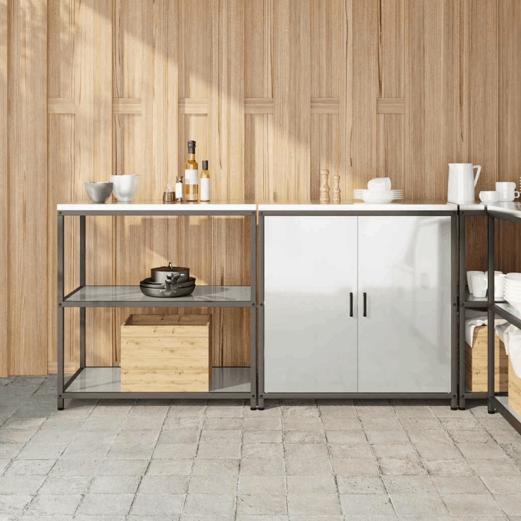 vidaXL Kitchen Storage Set with Shelf 2 pcs Black 180 x 50 x 92 cm Galvanised steel 180 x 50 x 92 cm vidaXL