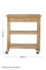 Orsina wooden Kitchen Trolley with two drawers and open shelves, ideal for kitchen storage