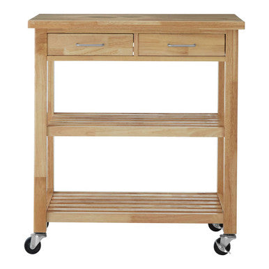 Orsina Kitchen Trolley in natural wood finish with two drawers and three storage shelves