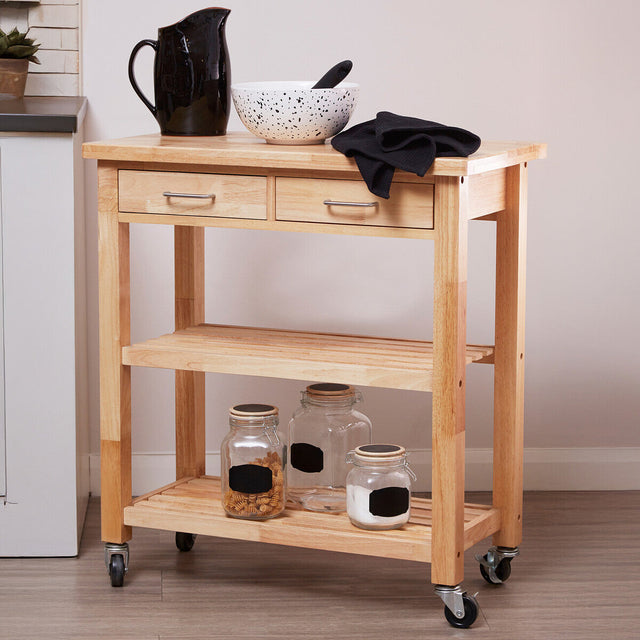 Orsina Kitchen Trolley in wood with two drawers and open shelving for convenient storage