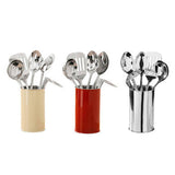 Set of Orsina Kitchen Utensils in three metal holders: cream, red, and silver for efficient cooking