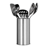 Stylish stainless steel kitchen utensil holder with various kitchen utensils for a modern kitchen
