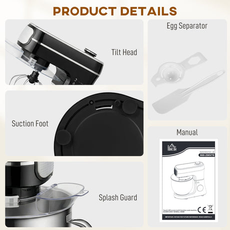 Wise Galleria Stand Mixer with tilt head, suction foot, splash guard, and accessories included