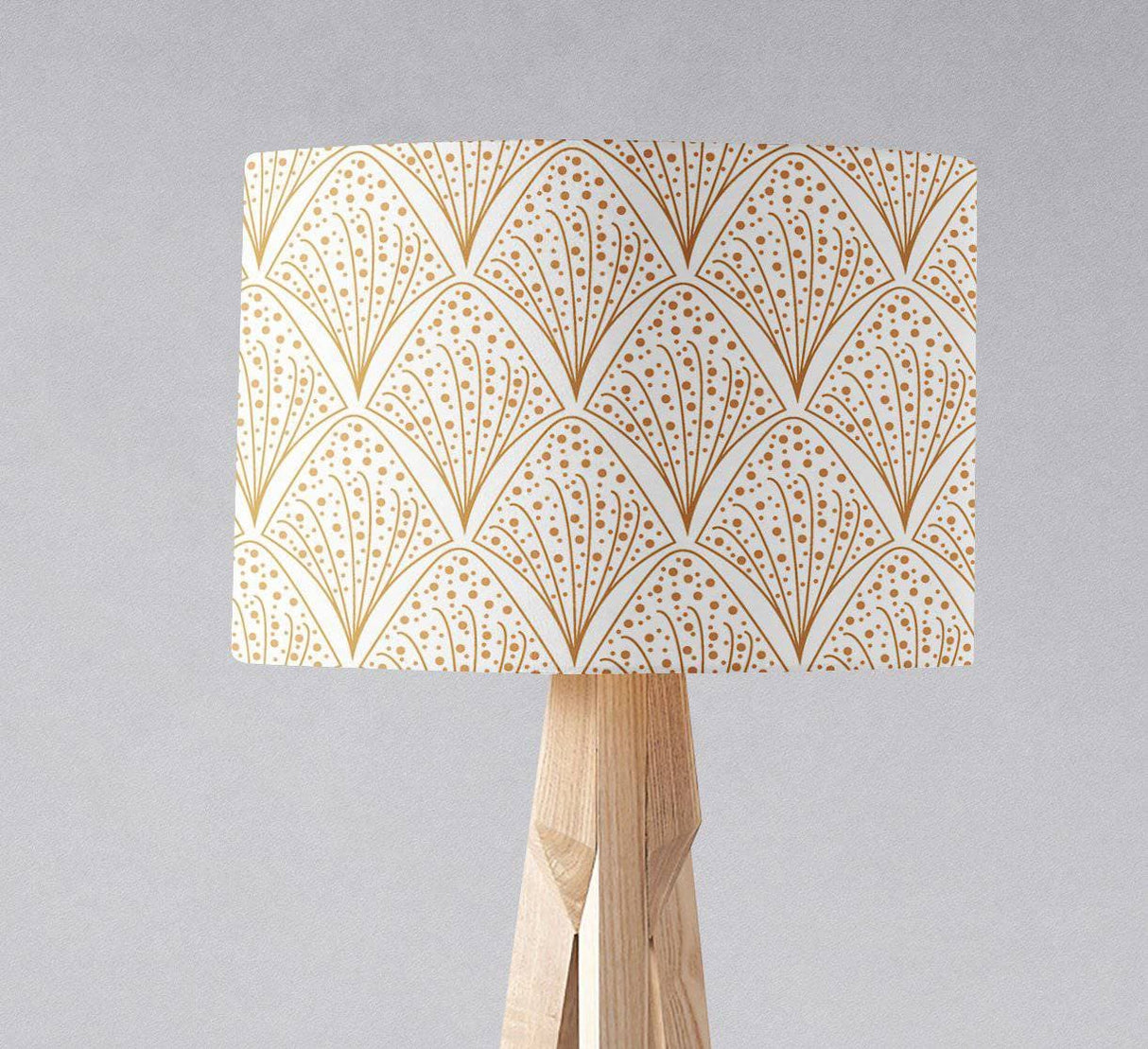 Elegant patterned lampshade by Shadow Bright featuring a gold fan design for stylish lighting
