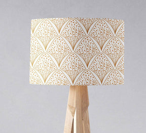 Elegant patterned lampshade by Shadow Bright featuring a gold fan design for stylish lighting