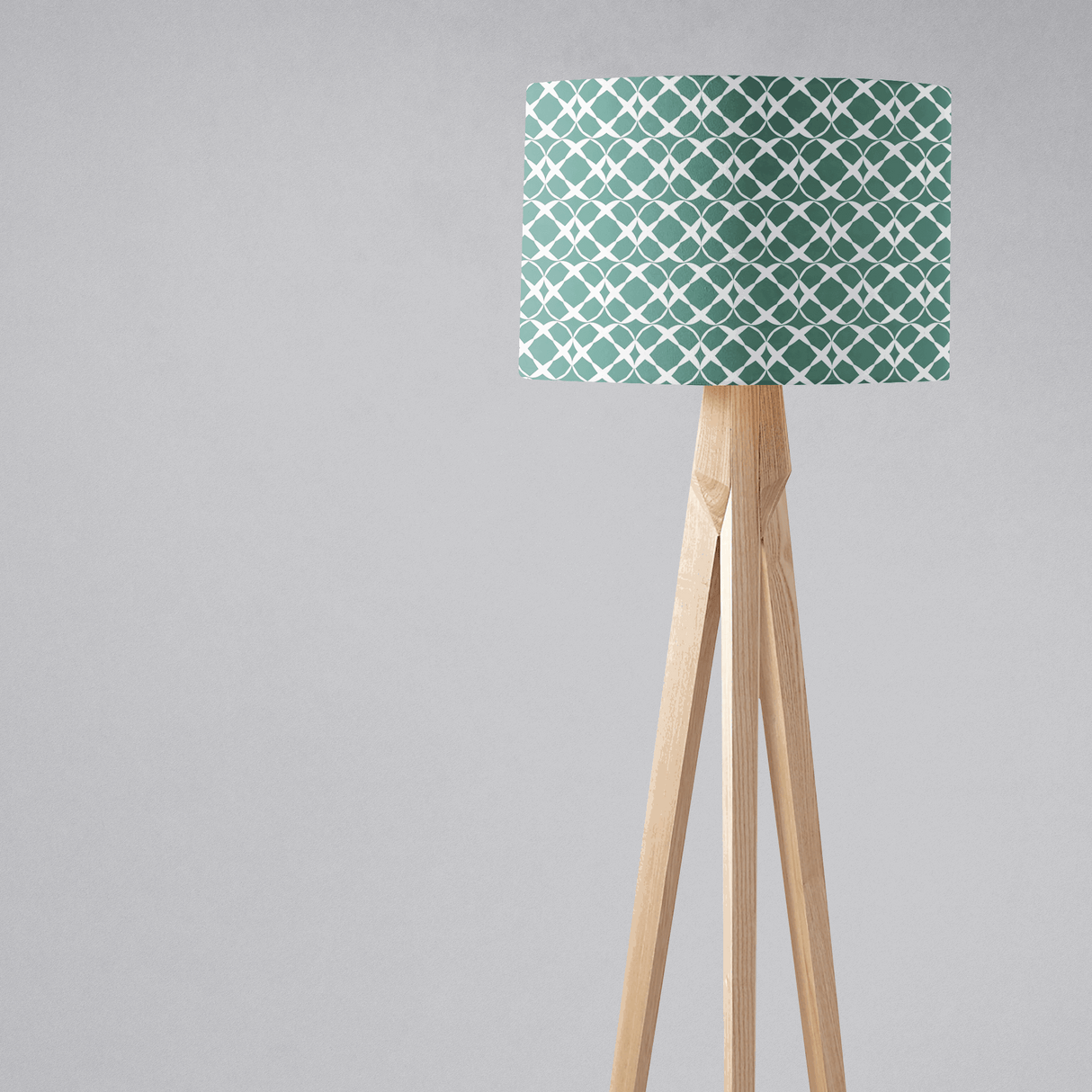 Stylish lampshade by Shadow Bright with a modern geometric pattern in teal and white