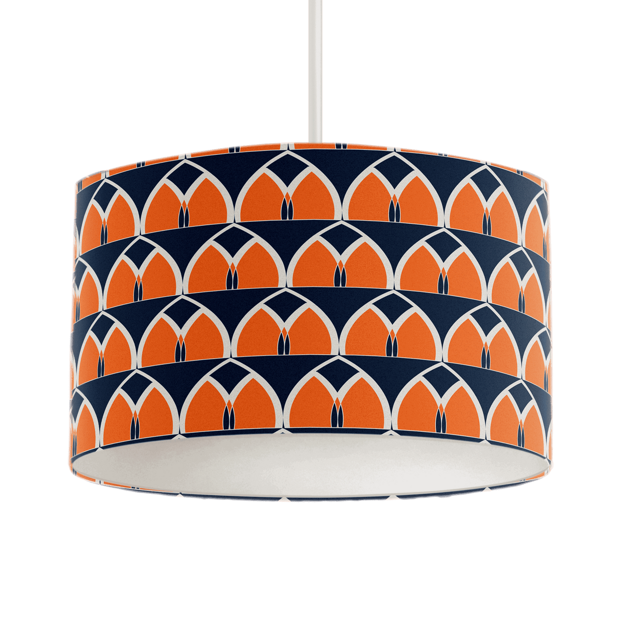 Shadow Bright lampshade featuring a vibrant orange and navy patterned design for stylish lighting