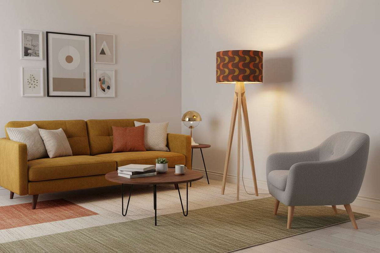 Shadow Bright lampshade on a stylish floor lamp in a modern living room setting