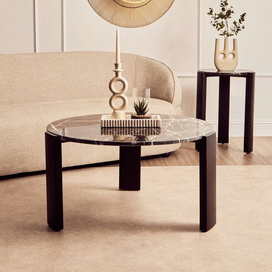 Palermo Round Black Marble Top Large Coffee Table Orsina