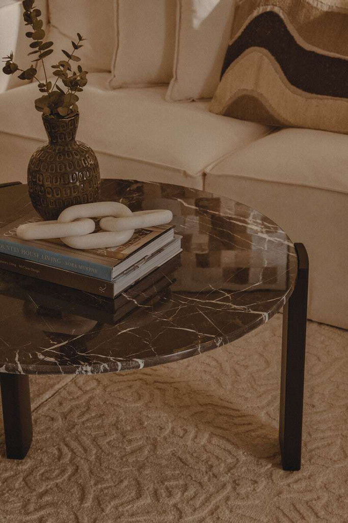 Palermo Round Black Marble Top Large Coffee Table Orsina