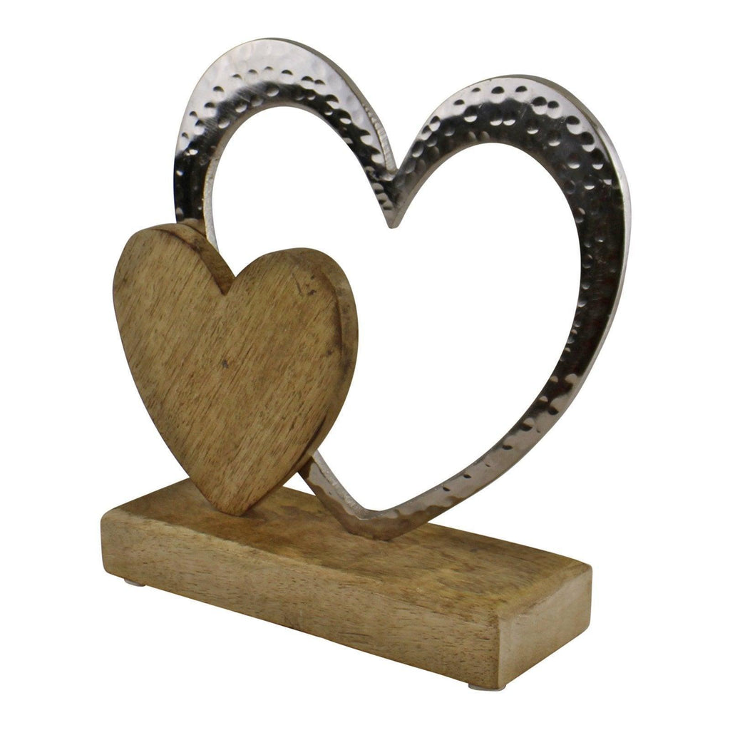 Large Double Heart On Wooden Base Ornament Geko Products