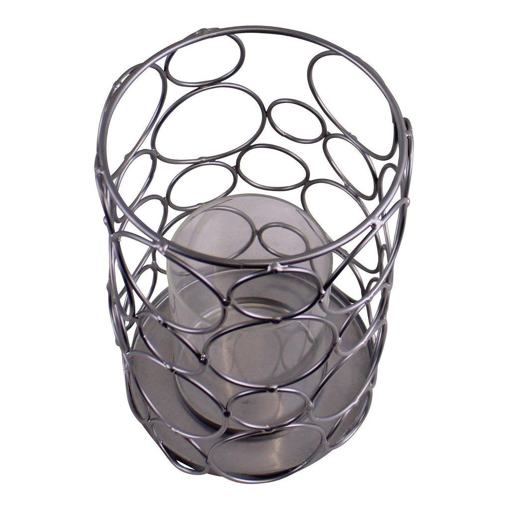 Large Silver Metal Abstract Design Candle Holder Geko Products