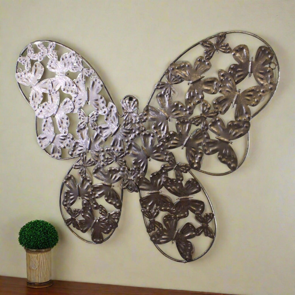 Large Silver Metal Butterfly Design Wall Decor Geko Products