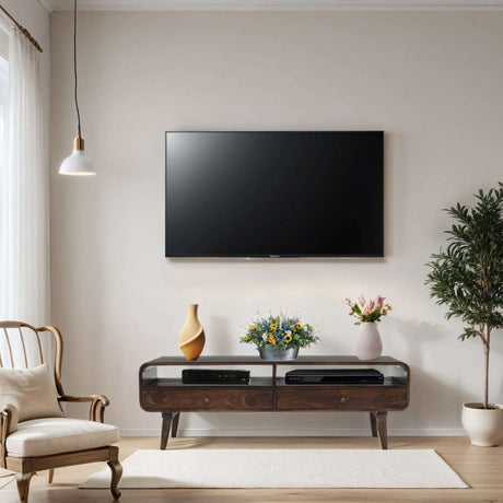 Large TV Stand by Verty Furniture in a modern living room with decorative plants and elegant furnishings