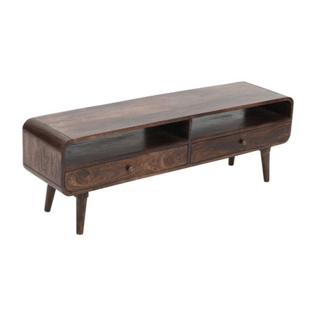 Verty Furniture Large TV Stand with a sleek design and two storage drawers for organising entertainment equipment