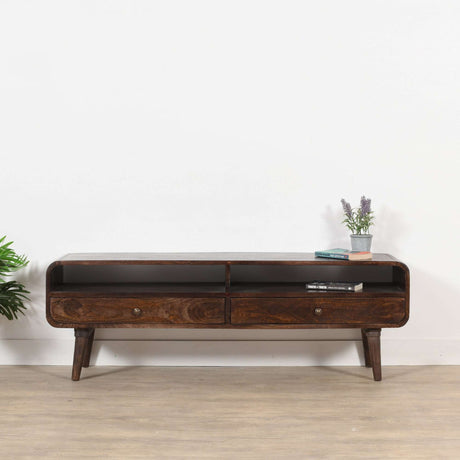 Large TV Stand by Verty Furniture with two drawers and open shelves for storage and display