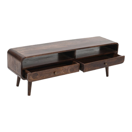 Verty Furniture Large TV Stand in dark wood with two spacious drawers and a sleek design