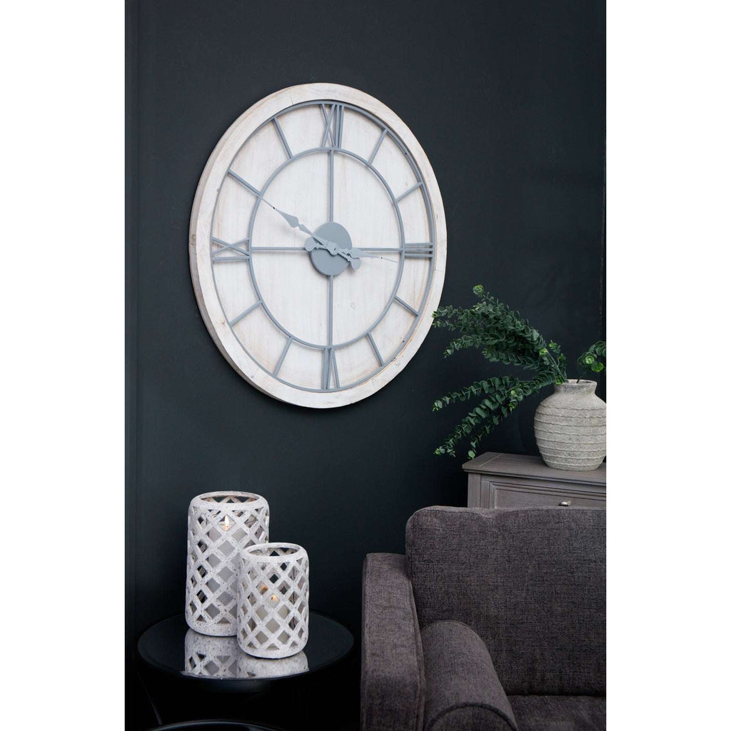 Shades 4 Seasons Large Wall Clock Rustic White Frame Shades 4 Seasons