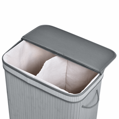 100L Flip Lid Bamboo Laundry Basket Grey HOMCOM