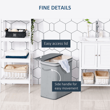 100L Flip Lid Bamboo Laundry Basket Grey HOMCOM