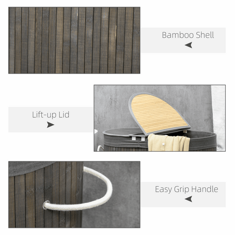 100L Bamboo Laundry Basket with two Compartments Unbranded