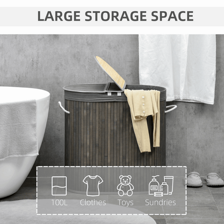 100L Bamboo Laundry Basket with two Compartments Unbranded