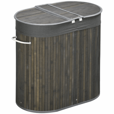 100L Bamboo Laundry Basket with two Compartments Unbranded