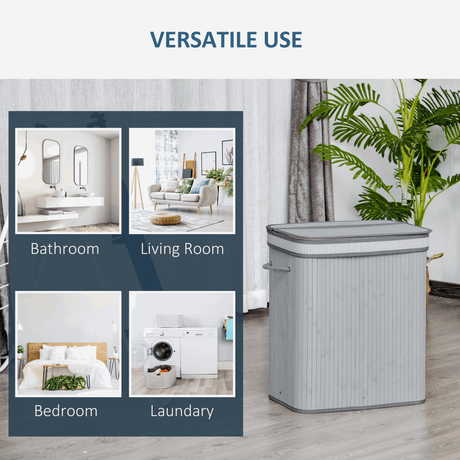 100L Flip Lid Bamboo Laundry Basket Grey HOMCOM