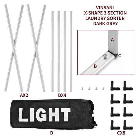 Vinsani X-Shape 3 Section Laundry Sorter Vinsani