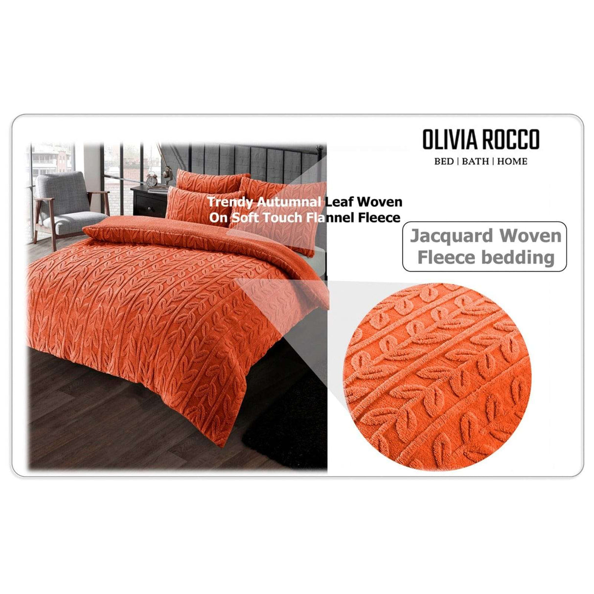 OLIVIA ROCCO Fleece Duvet Set in autumn leaf pattern crafted from soft touch flannel fleece