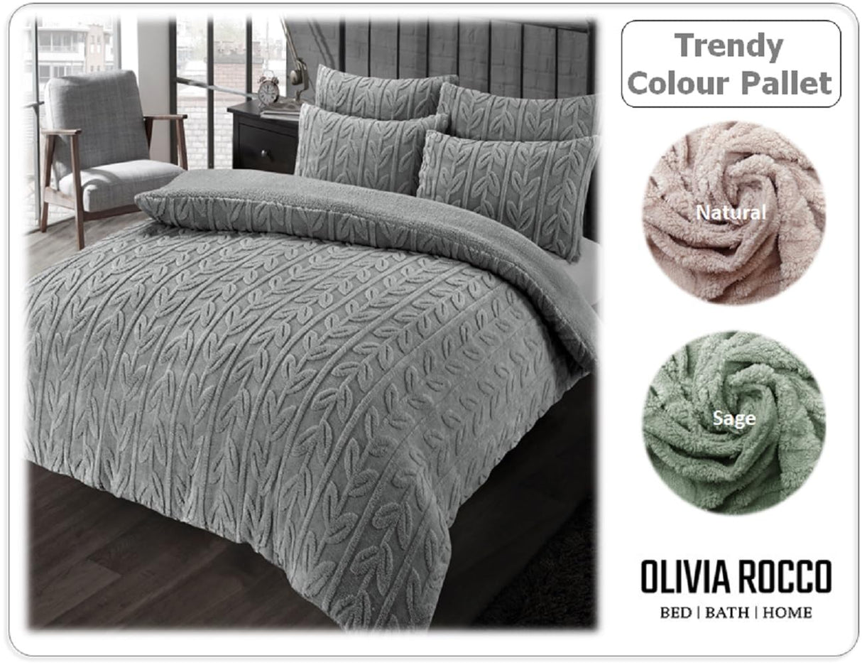 OLIVIA ROCCO Fleece Duvet Set in Natural and Sage Colours for a Comfortable Bedroom Decor