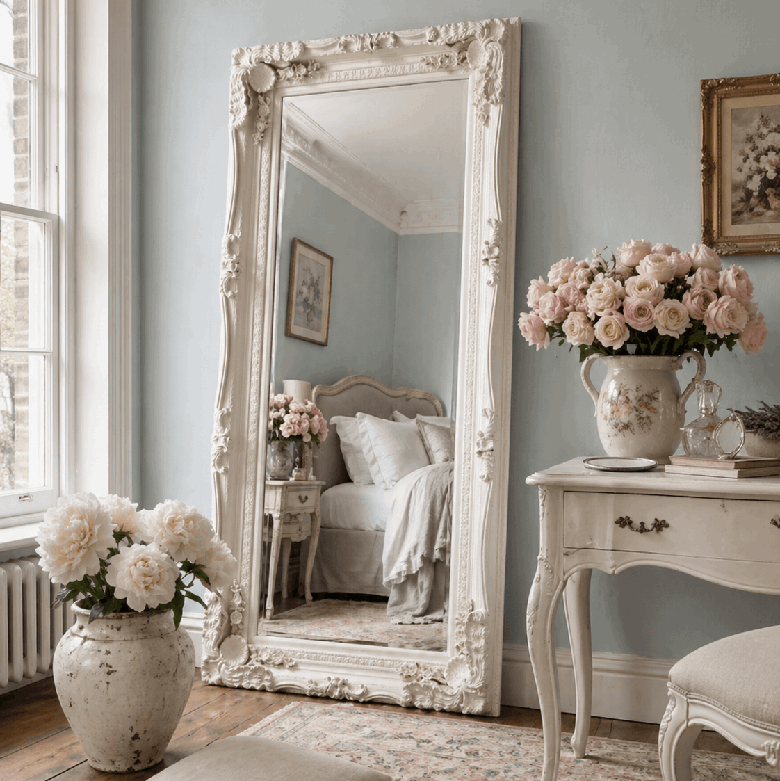 Elegant Leaner Mirror in Ornate Frame, Perfect for Adding Depth to Any Room Decor