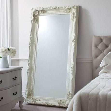 Elegant Hollywood Mirrors Leaner Mirror with ornate frame, perfect for adding style to any bedroom