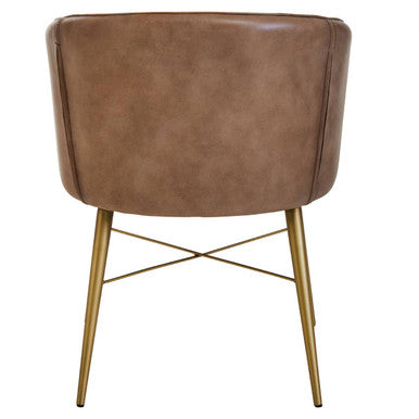 Orsina Leather Chair with a Brown Finish and Gold Metal Legs for Elegant Home Decor
