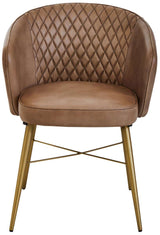 Orsina Leather Chair with Diamond Patterned Upholstery and Gold Metal Legs for Stylish Accent Seating