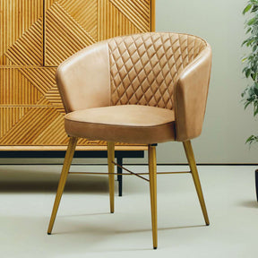 Orsina Leather Chair with Diamond Stitching and Gold Legs for Stylish Home Decor