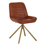 Orsina Leather Chair in Brown with Vertical Stitching and a Stylish Metal Base