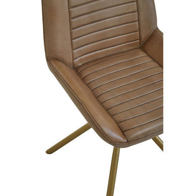 Orsina Leather Chair with Stitched Design and Gold Metal Legs for Stylish Interiors